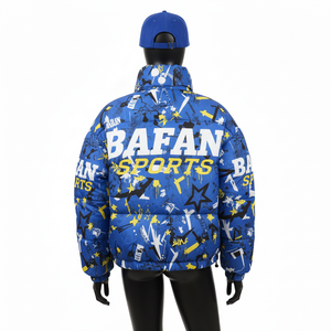 Women Premium Polyester Puffer Jacket Insulated Blue <b>Yellow</b> All Over Print Quilted Custom Logo Puffer Jacket for women - Product Image 2