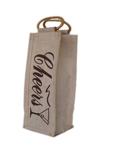Lowellcraft Jute Wine <b>Bag</b> with Cane Handle Geometric Print Shopping <b>Bag</b> for 1 Bottle Small Size - Product Image 5