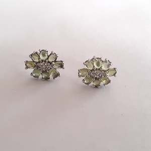 White Topaz & <b>Emerald</b> Cut <b>Stud</b> Earrings Flower Shaped Zinc Alloy for Gift - Product Image 2