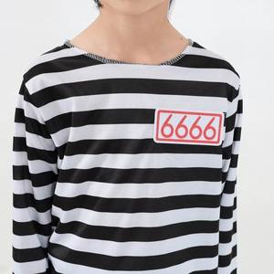 OEM trẻ em trang phục nhà máy màu đen trắng ngang sọc Tù Nhân trang phục hoàn chỉnh Set hat Top quần trẻ em cổ điển Tù Nhân trang phục - Product Image 6