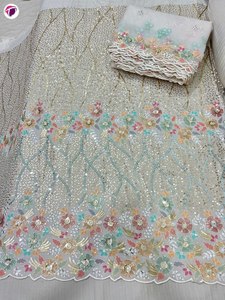 Dyeable Embroidered Sequin Georgette <strong>Fabric</strong> for Girls' Weddings Warp Knitted and Woven Techniques Used <strong>Printed</strong> <strong>Net</strong> Design - Product Image 2