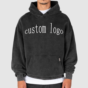 Sweats à capuche personnalisés pour hommes 100% coton lourd bouffée impression sweat à capuche streetwear surdimensionné sweats à capuche vintage lavé noir pour hommes - Product Image 2