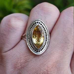 925 Sterling Silver Natural Citrine <b>Ring</b> Handmade Boho Jewelry with 18K Plating for Women Yellow Gemstone <b>Statement</b> <b>Ring</b> Gift - Product Image 1