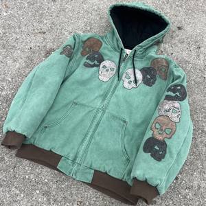 Écusson de broderie vintage en coton 400 g/m² personnalisé du fabricant, sweat à capuche zippé imprimé en 3D et délavé à l'acide pour hommes - Product Image 2