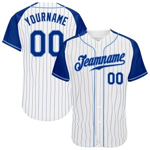 Meilleures ventes Vêtements d'équipe personnalisés Maillot de baseball à manches raglan authentique à rayures royales blanches et à fines rayures - Product Image 1