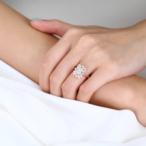 Luxury Emerald Cut CZ Diamond <b>Ring</b> for Women Rose Gold Plated <b>Statement</b> Engagement <b>Ring</b> Elegant Bridal Wedding Jewelry - Product Image 2