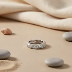 Anillo de Eternidad de Plata 925 con Circonita Cúbica de 14K para Mujer, Corte Esmeralda, Patrón Geométrico, Estilo Romántico, Rodio, Promesa - Product Image 1