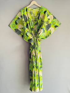 Vestido Kaftan de Algodón Hecho a Mano, Vestido Maxi Indio, Salida de Playa - Product Image 4