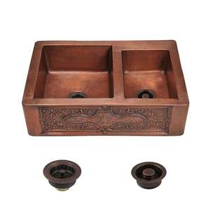 Élégant évier de cuisine rustique en cuivre avec finition artisanale martelée pour la rénovation intérieure élégante de la cuisine de ferme - Product Image 6