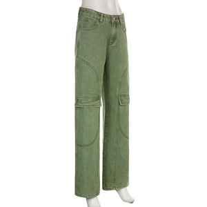 OEM Pantalon cargo taille haute pour femmes de haute qualité Streetwear respirant Hip Hop Denim décontracté Poches multiples à rabat pour ample - Product Image 3