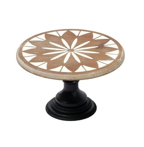 Support à gâteau en bois de couleur marron de créateur Support à gâteau pour cuisine et ustensiles de cuisson Support à gâteau en bois et métal de petite taille à un niveau de forme ronde - Product Image 4