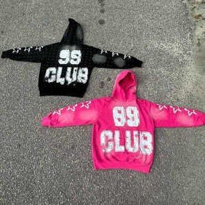 Sudadera con Capucha Personalizada, Bordada, con Efecto Desgastado, de Algodón Grueso para Invierno, Unisex, Talla Grande, Estilo Vintage, con Bolsillo y Pedrería - Product Image 1