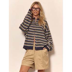 Cárdigan Largo a Rayas para Mujer, Cárdigan Informal con Estampado Acrílico para Primavera y Otoño - Product Image 2