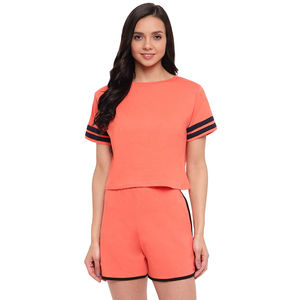 Camiseta de algodón Reversible para mujer, conjunto de pantalones cortos, logotipo personalizado, 2025, algodón en blanco, de talla grande, trajes de verano, 100% - Product Image 1