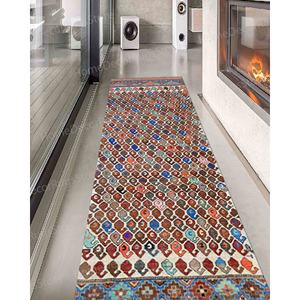 Tapis en laine géométrique patchwork, design turc, écologique, antidérapant, tapis d'accent pour entrée, luxe, velours, dos en latex - Product Image 4