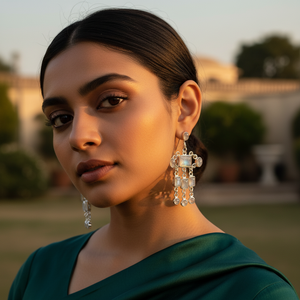 ต่างหูห้อยรูปหัวใจประดับมูนสโตน ชุบทอง 18K เงินแท้ 925 สำหรับผู้หญิง พร้อมไข่มุกและเพชร เหมาะสำหรับงานแต่งงานและงานปาร์ตี้ - Product Image 1