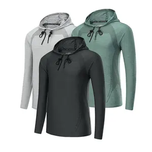 2024Men's Gym Workout Active Long Sleeve Pullover Slim Fit Lightweight Hoodie Casual Hooded Sweatshirts