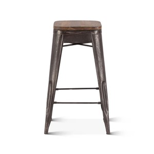 Tabourets de bar en métal de haute qualité faits à la main tabourets empilables pour comptoir de cuisine tabourets de bar sans dossier avec siège en bois noir mat - Product Image 1