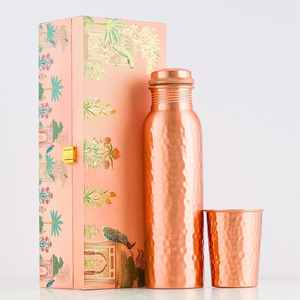 Decorative Copper <b>Water</b> <b>Bottle</b> with Hammered Design Vacuum Insulated 500ml Eco-Friendly Office Cup for Adults Health Drinkware - Product Image 1