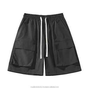 Pantalones cortos Cargo con cintura elástica para hombre, cinco bolsillos, fondo blanco, ropa de trabajo de verano, pantalones deportivos informales de ocio, cordón de talla XS - Product Image 1