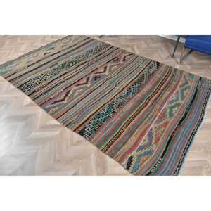 พรมตุรกีโบราณ ขนาด 5.3x8.3 ฟุต พรมคิลิม สีน้ำเงิน พรมลายตะวันตกเฉียงใต้ขนาดใหญ่ - Product Image 5