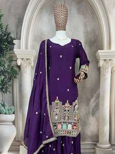 Lanzamiento de un nuevo y moderno Sharara Palazzo de diseñador para fiestas, con tela de seda Chinon pura y bordes de encaje reversibles. - Product Image 2