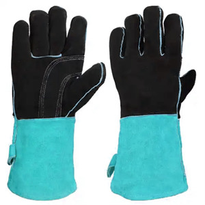 Guantes de Seguridad Industriales de Cuero Vacuno Negro Intenso, Resistentes al Calor, con Puño Antivibración para Soldadura - Product Image 3