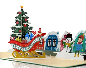 Nuevo diseño personalizado y fabricante Nuevas tarjetas de felicitación emergentes 3D de Navidad en pequeña cantidad de 100 piezas