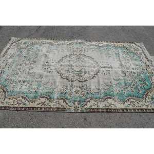 Tapis vintage 5x9,1 pieds, grand tapis turc, tapis camouflage bleu et blanc - Product Image 3