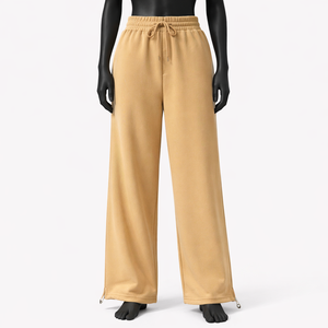 Pantalon de survêtement large personnalisé pour femme, taille élastique avec cordon de serrage, coupe droite, ourlet ouvert, pantalon de détente, vente en gros OEM - Product Image 1