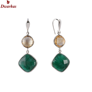 New Arrival Luxury 925 Sterling Silver Natural <b>Citrine</b> Green Onyx Gemstone Drop Bezel Set <b>Earring</b> Women Wedding Gift Jewelry - Product Image 3