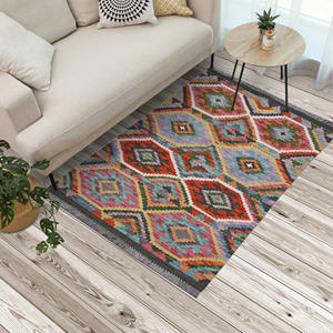 Alfombra Kilim de lana afgana hecha a mano, alfombra geométrica de estilo asiático moderno - Product Image 1