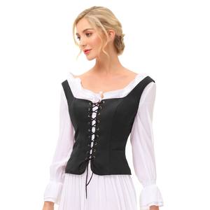 SL000115 Dell'annata Delle Donne Pelle Scamosciata Del Faux Piazza del Collo di U-Back Lace-up Anteriore Della Maglia del Cappotto Del Panciotto - Product Image 1