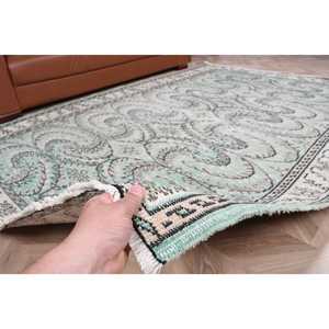 Tapis turc 6,1 x 8,8 pieds, tapis vintage, tapis en laine bleu à motifs floraux - Product Image 4