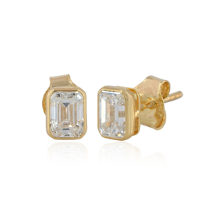 14K Gold <b>Emerald</b> Cut Lab Grown Diamond <b>Stud</b> <b>Earrings</b> 1.36 Carat Solitaire Diamond <b>Earrings</b> Wholesale - Product Image 2