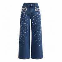 Pantalon cargo taille haute pour femmes, jean en denim avec strass, coton extensible respirant, adoucissant lavé, grande taille