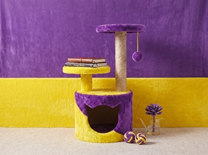 Amistar Azure Rainbow Classic Jute Cat Tree-Premium 3-<b>Level</b> Eco-Friendly Indoor Cat Scratcher Colorful Sisal Post Fun Carton - Product Image 2