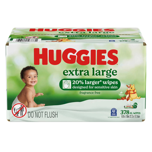 Lingettes pour bébé Huggies Extra Large, non parfumées, 9 paquets à ouverture facile (378 lingettes au total) - Product Image 1