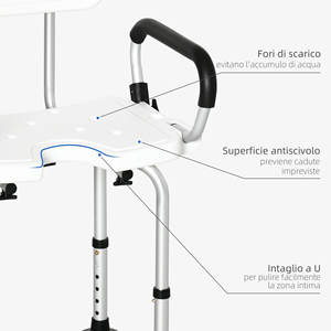 HOMCOM-Chaise de douche rembourrée en forme de U pour femmes âgées, handicapées et enceintes, 54x52x70-82cm, blanc - Product Image 4
