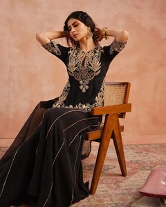 Tela de Georgette bordada india, conjunto de 3 piezas, diseñador pakistaní, Ropa Étnica, diseño cosido listo para usar Sharara Gharara Kurti - Product Image 2