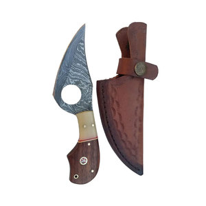 2025 nuevo estilo cuchillo de caza para acampar al aire libre en MOQ bajo hoja fija cuchillo de caza de acero de Damasco con Funda de cuero - Product Image 3