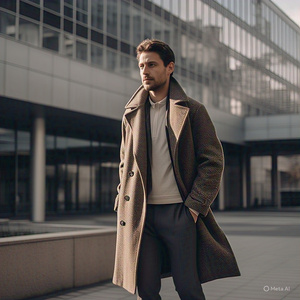 Abrigo de lana reciclado transpirable y ligero para hombre, ropa informal a prueba de viento, Chaqueta larga de invierno con doble botonadura para hombre, abrigo de lana para hombre - Product Image 5