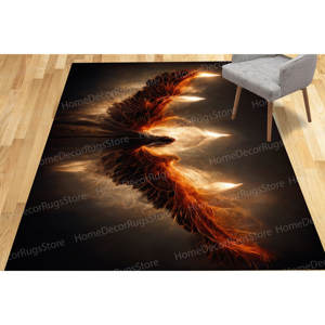 Tapis en laine imprimé patchwork Ailes de feu de Lucifer - Tapis de couloir moderne éco-responsable Ange personnalisé Demoiselle d'honneur Épaisseur moyenne Latex - Product Image 5
