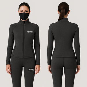 Nylon Spandex Four Way Stretch Solid Front Yoga Set Comfortable Quick Dry Lightweight <b>Workout</b> Long Sleeve Zip <b>Jacket</b> High Waist - Product Image 5