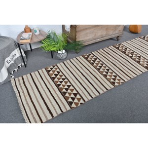 Tapis turc vintage grande surface 2,6 x 10,7ft Beige marron chef-d 'œuvre laine Latex support Patchwork pour couloir Rectangle chambre tapis - Product Image 1