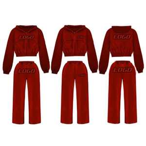 Femmes personnalisé grande taille haut court à capuche survêtement tenue décontracté deux pièces ensemble pour l'hiver - Product Image 4