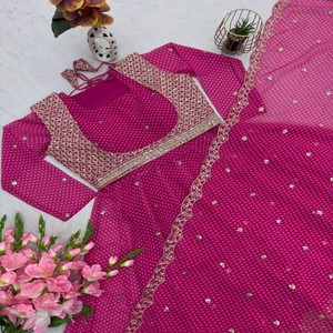 VASTRA COTTAGE - Vestido de Fiesta Étnico Indio para Mujer, Diseño de Diseñador, Estilo Georgette Sintético con Bordado, Koti, Dupatta y Lentejuelas - Product Image 4