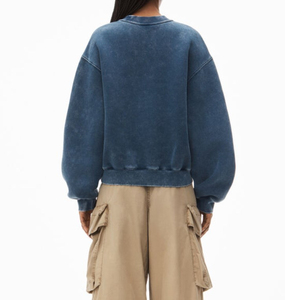 Sudadera de felpa de algodón 100% personalizada para mujer al por mayor, cuello redondo, estilo crop, lavado ácido de lujo, teñido anudado, servicio OEM para invierno - Product Image 6