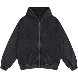 Material de alta calidad hecho Streetwear Sudadera con capucha Cremallera en blanco Lavado ácido Sun Faded Bolsillos desgastados Sudaderas con capucha con logotipo personalizado - Product Image 1