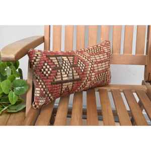 Brown Kilim Patchwork Wool Pillow Luxury 8x16 Inch Decorative Accent <b>Cushion</b> with Vintage <b>Leaves</b> Pattern for Sofas - Product Image 2